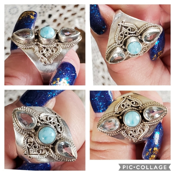 Genuine Blue Topaz & Larimar Ring Size 12 - Picture 4 of 5